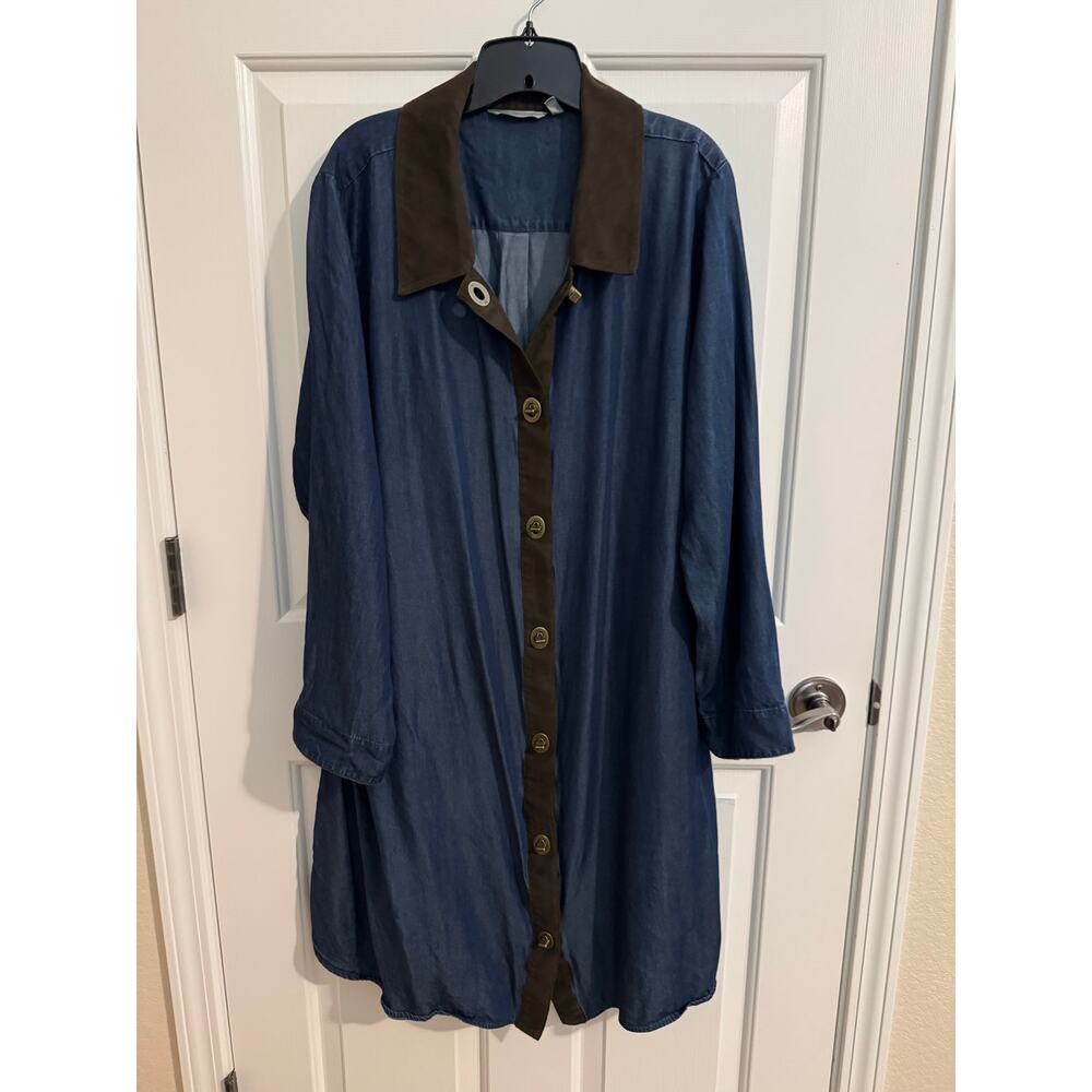 Soft Surroundings Chambray Shirt Dress Faux Suede Western Plus 2X Blue. - Picture 2 of 9